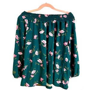Old Navy Girl’s Emerald/Pine Green Floral Off the Shoulder Blouse